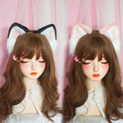 日本可爱贝儿发箍猫耳朵头箍兽耳头饰发卡粉色毛绒发绳少女拍照