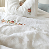 法国雨露麻中式刺绣四件套柔软高品质，立体绣花床单，被套queen床品