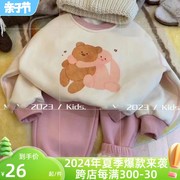 女童网红加绒套装2023年冬季宝宝，韩版洋气印花加厚卫衣两件套