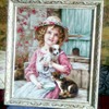 二选一 DMC法国十字绣抱狗的小女孩欧式人物系列卧室挂画精准印花