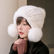 冬季保暖皮草女帽獭兔毛编织狐狸毛球可爱甜美护耳帽子