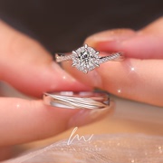 莫桑石戒指钻石1克拉仿真钻戒女情侣对戒一对纯银送女友求婚结婚