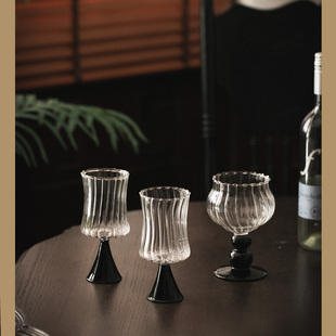 法式中古条纹设计师高脚杯高硼硅玻璃杯创意红酒鸡尾酒杯烈酒饮料