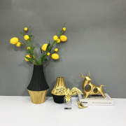 现代样板间家居摆件书房书桌金色装饰仿真花艺花瓶工艺饰品组合