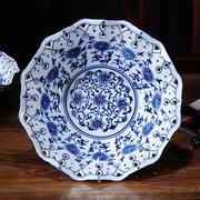镂空手绘青花瓷陶瓷水果盘创意新中式装饰器皿茶几摆件大号工艺品