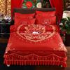 定制纯棉婚庆四件套大红色全棉床罩床裙款新婚房结婚床单被套床上