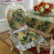 美式乡村田园餐桌布艺椅垫桌布饰巾欧式绿色提花，椅子垫椅套可实用