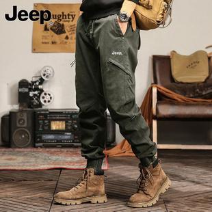 jeep吉普休闲裤男士春季多口袋，工装束脚裤美式宽松长裤子男裤