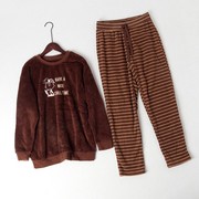 日单咖啡色珊瑚绒家居服套装女秋冬新保暖(新保暖)套头睡衣+睡裤两件套