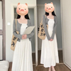 大码微胖mm白色半身裙子春夏季2024韩系温柔穿搭时尚三件套装