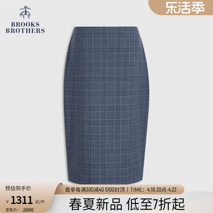 Brooks Brothers/布克兄弟女士24春夏绵羊毛格纹收腰半身裙