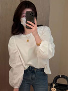 白色长袖衬衫女春秋款，设计感小众法式上衣，2024泡泡袖洋气衬衣