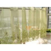 绿色玫瑰镂空咖啡帘半帘成品厨房小短帘穿杆隔断帘橱柜帘门帘窗纱