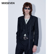 马思超同款mixseven原创设计西服，黑色暗条纹，双领短款小西装酷