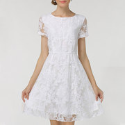 欧货法式白色欧根纱a字蕾丝，蓬蓬连衣裙子夏季红色，大码女装高级感