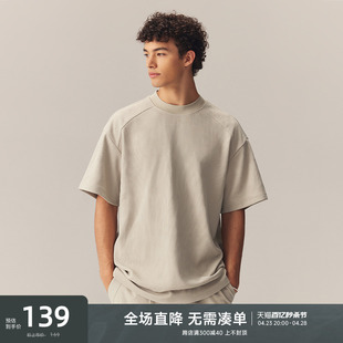 CHINISM CH深灰色华夫格短袖T恤男夏季潮牌美式男生复古宽松半袖