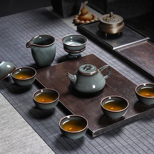 青瓷功夫茶具套装泡茶三才盖碗，茶杯茶壶整套龙泉冰裂陶瓷复古家用