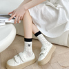 黑白色袜子女中筒袜纯棉，夏季薄镂空刺绣，爱心无骨缝合日系韩版可爱