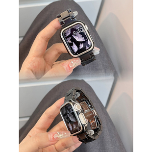 陶瓷黑白适用苹果手表表带iwatchs8高级感小众applewatchs7女款s9