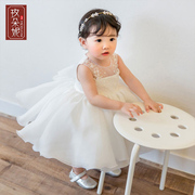 儿童婚纱2021女童，白色蓬蓬裙宝宝无袖，一周岁演出服儿童公主裙