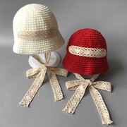韩版公主蕾丝婴儿童毛线帽礼帽女童帽子女宝宝帽子秋冬1-2-4岁帽