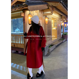 luu桃喜儿新年过年双面羊毛大衣女中长款红色，宽松双面呢外套羊绒