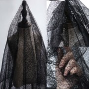 黑色肌理原创不规则茧 镂空网纱网布透视蕾丝礼服布料设计师面料