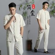 中国风唐装男夏季汉服青年民族风中式短袖休闲禅服复古风