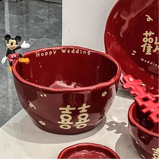 红色喜庆餐具创意新婚喜碗汤盘喜盘新中式组合送新人，闺蜜结婚礼物