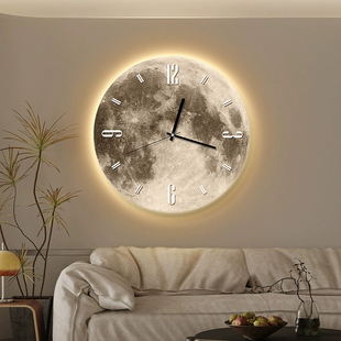 月球钟表挂钟客厅装饰画网红时尚2024高级感挂画创意时钟壁灯