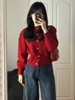 超软糯！新年复古红色毛衣外套女2024春装韩版短款针织衫开衫