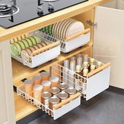 厨房橱柜拉篮碗碟沥水置物架滑轨抽拉式下水槽抽屉收纳盒筐免打孔
