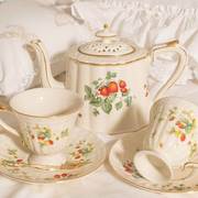 礼盒装英法式描金草莓藤蔓陶瓷，下午茶具水果，花草咖啡红茶杯碟壶