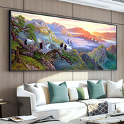 山水风景仙鹤客厅纯手绘油画现代新中式沙发紫气东来装饰画日出挂