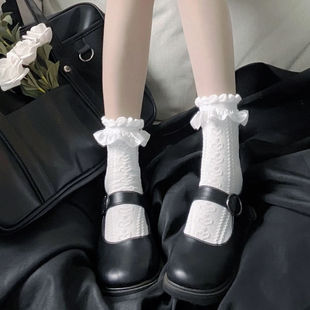 白色蕾丝袜子女花边夏季薄款玛丽珍小皮鞋日系JK洛丽塔学生中筒袜