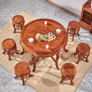 红木圆桌新中式实木圆鼓台饭桌餐桌中小户型刺猬紫檀圆餐桌椅组合