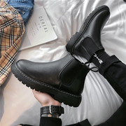 秋冬黑色马丁靴男款sh60高帮工装，切尔西靴烟筒，小众设计高级感短靴