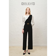 OBBLIGATO奥丽嘉朵春款不对称解构设计黑白撞色拼接连体裤