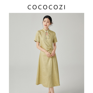 COCOCOZI国风新中式28姆米真丝连衣裙简约通勤桑蚕丝旗袍裙子