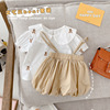 儿童背带裤洋气宝宝0-3岁夏季短袖娃娃领上衣，婴儿纯色连体短裤薄