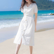 白色连衣裙夏气质女神仙气长款修身显瘦长裙轻奢气质减龄v领长裙