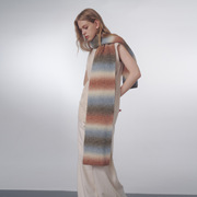 小众羊毛混纺渐变色针织毛线围巾女通用冬季保暖条纹披肩围脖