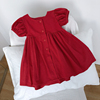 儿童红色衬衫裙薄款棉麻开衫连衣裙韩版泡泡袖公主裙子宽松短袖裙
