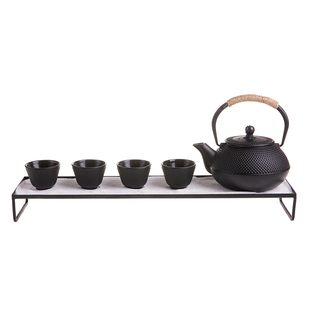 新中式样板房间古风茶壶摆件铸铁手工小丁壶杯茶室烧水壶茶具展架