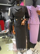 CHAVI 韩国秋装 复古堆堆领系带长袖高腰连衣裙女长裙