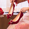 红色结婚鞋女中式秀禾服婚纱两穿孕妇，新娘鞋婚宴礼服高跟鞋
