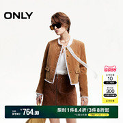 ONLY夏季休闲风圆领毛边正肩短款皮衣外套女124428006