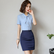 j-me短袖衬衫女2024夏季韩版蓝色衬衣职业，正装气质工装工作服