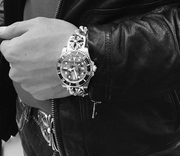 克罗潮牌饰品朋克风925纯银复古手链表带手表链十字花纹GD表链