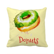 水彩画手绘绿色甜甜圈图案，设计方形抱枕靠枕沙发，靠垫双面含芯礼物